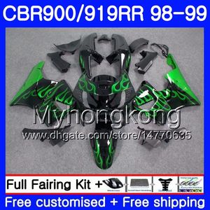 Corpo per HONDA CBR 900RR CBR 919RR CBR900 RR CBR919RR 98 99 278HM.0 CBR900RR CBR 919 RR CBR919 RR 1998 1999 Kit carene Verde fiamme nere