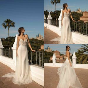 Berta 2019 Wedding Dress Sexy Spaghetti Straps Backless Vestido De Novia Lace Appliques Bridal Gowns Detachable Train A Line Wedding Dress