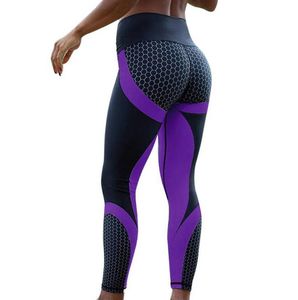 European and American explosion models geometric honeycomb digital printing hips high waist sports yoga leggings WY1015