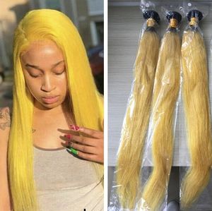 Yellow Ombre Human Hair Extensions Ombre Weaves Silk Straight Bundles