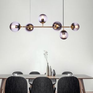 Lampadario nordico lungo in vetro con barra a sfera, designer, personalità creativa, modello, tavolo da pranzo, lampade a sospensione, luci a sospensione in vetro