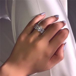 Vecalon Brilho Promessa Anel 925 Sterling Prata Oval Corte Diamante Noivado Casamento Anéis para Mulheres Partido Jóias