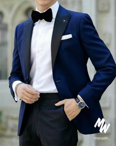Damat Smokin Groomsmen Tepe Yaka Custom Made Bir Düğme Erkek Takım Elbise Düğün / Balo / Akşam Yemeği İyi Adam Blazer (Ceket + Pantolon + Kravat) M1279
