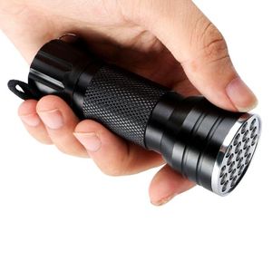 Ny Lila 395nm 21 LED UV Ultra Violett ficklampa Torch Ljuslampa Mini UV Flash Light för Blacklight Osynlig Mini Aluminiumlegeringslampa