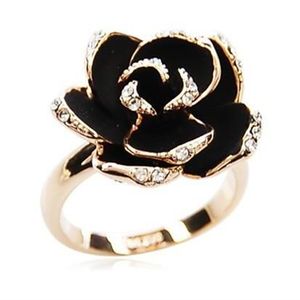 Fashion Jewelry Rings Black Rose Flower stones Opening Rings Index Finger Adjustable For Woman