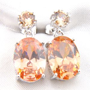 Luckyshine 6 paia orecchini in zircone di cristallo di vetro con gemme di morganite ovali unici placcati in argento 925 per il regalo del partito della signora E0162 Spedizione gratuita