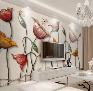 Personalizado Qualquer Tamanho 3d Papel De Parede Flor De Lótus 3D Flores Interior TV Fundo Decoração Da Parede Mural Papel De Parede