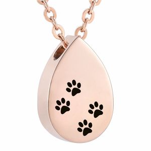 Stainless Steel Water droplets Necklace for ashes Cremation Urn Pendant double paw-dog pendant Memorial Keepsake Jewelry