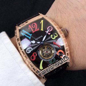 Nuovo Casablanca in oro rosa crack argento quadrante strutturato colore Mark Tourbillon orologio automatico da uomo orologio in pelle marrone Timezonewatch economico E27b2