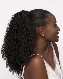 Completa Natural crespos encaracolados cordão rabo de cavalo cabelo humano wraps extensão clipe no afro cauda pônei cabelo para as mulheres negras 160g