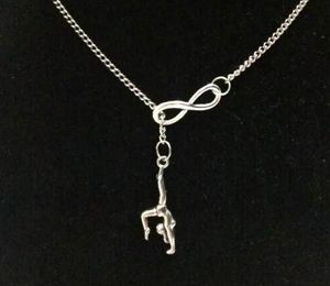 Fashion Vintage Ancient Silver Gymnastics Athletes girl Infinity Charms Collar Sweater Chain Pendant Necklace Jewelry Gift - 68