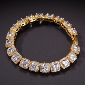 Hip Hop Micro Pave Cubic Zircon Cube Stones Chain Bracelet Gold Silver Color 10mm 7inches 8inches