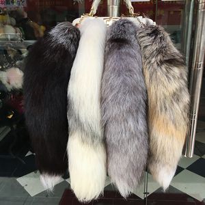 40cm 16 진짜 여우 모피 테일 키 치안 코스프레 장난감 키링 자동차 키 체인 가방 매력 Tassels237w