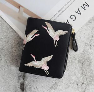 3pcs Wallet Women PU embroidery swan Two Foldable Square Short Wallets Mix Color Zipper Card Holder Bag