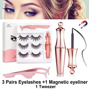 2022 Magnetiska falska ögonfransar och flytande eyeliner lash pincezer makeup set 3 par ögonfrans 6d 5d 3d falska ögonfransar återanvändbara inget lim behövs snabbt skepp med dhl