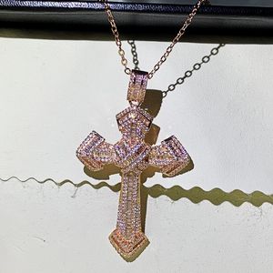 Rulalei Brand New Vintage Fashion Jewelry 925 Sterling Silver&Rose Gold Fill White Sapphire CZ Diamond Cross Pendant Women Necklace Gift