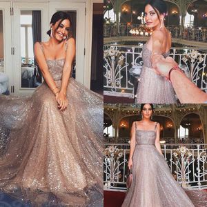 Shiny Sequined paolo sebastian prom dresses spaghetti strap square full length bling glitter formal evening gown sexy backless long cocktail