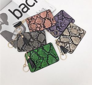 DHL 50pcs Snakeskin Coin Purses Women PU Ultra-thin Short Flap Min Wallet With Tassel