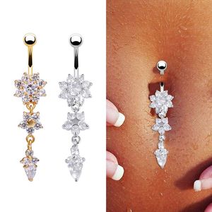 Unghia della medicina del ventre Fiore Crystal Navel Belly Button Ring Bar Dangle Body Piercing Jewelry