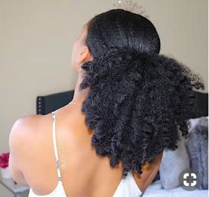 4Cヒューマンキンキーカーリー髪巾着アフロパフポニーテールエクステンション黒人女性キンキーカーリー巾着ヘアポニーテールヘアピース120g