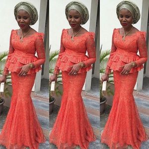 우아한 나이지리아 아프리카 레이스 긴 공식적인 저녁 파티 드레스 롱 슬리브 모로코 카프 탄 공주 드레스 로브 드 야회