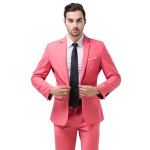 Brand New Hot Pink Mens Wedding Tuxedos Populaire Bruidegom Bruidsjonkers Tuxedos Man Blazers Jas Uitstekende 2 Stuk Pakken (Jas + Broek + Tie) 590