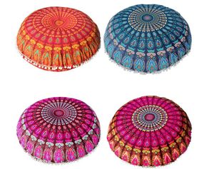 Large Mandala Floor Pillows Round Bohemian Meditation Cushion Cover Ottoman Pouf Round Polyester Pillow Case 80x80cm