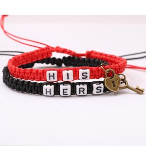 Key Lock His Hers Rope Charm Bracelets Personalized Couples Lovers Weave Bracelet Bangles Vintage Jewelry Christmas Gift for Men Women DHL