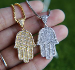 Freie Kette Herrenschmuck Hip Hop Bling 38,6 mm große Micro Pave Zirkonia Hamsa Hand Icedd Out Coole Herrenkette Halskette J190711