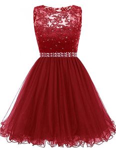 2019 Kurzes Ball- und Heimkehrkleid mit Spitze und Perlen, A-Linie, Tüll, Perlen, Pailletten, Applikationen, Abschlussfeier, Cocktailparty-Kleid, echtes Bild QC1357