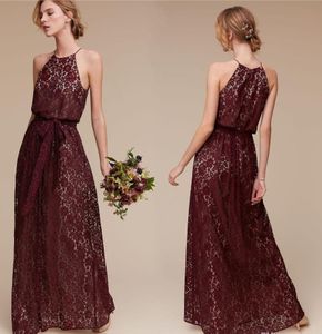 Full Lace Burgundy Blush Pink Sheath Bridesmaid Dresses Halter Neck Sleeveless Floor Length Maid Of Honor Gowns Wedding Guest Dresses HY4054