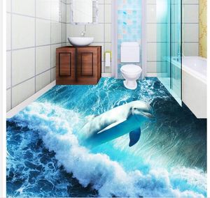 3D Ocean Wave Dolphin Floor Tiles Pittura 3D Pittura carta da parati per bagno impermeabile