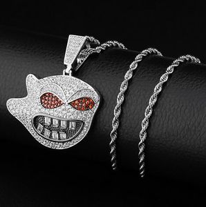 14k Iced Out Ghost Pendant Bling Necklace Micro Pave Cubic Zircon Pendant Halloween Jewelry