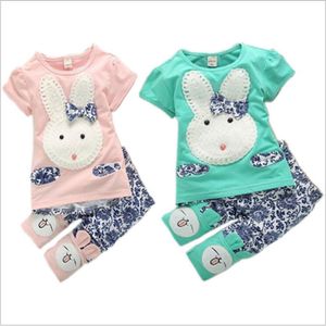 Flickor Påskkläder Satser Kids Kanin Ear Toppar Byxor Passar Baby Vårkanin Kläder Boys Sommar Tryckt T-shirt Blommor Byxor Outfits B7193