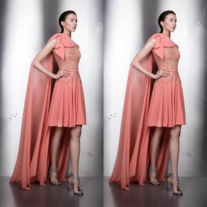 Nakad Prom Ziad Dresses With Wraps High Collar Lace Sequain A Line Evening Gowns Knee Length Chiffon Special Ocn Dress