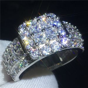 Jóias de corte de luxo 925 anel de prata esterlina corte princesa anéis de casamento de noivado de diamante para mulheres melhor presente