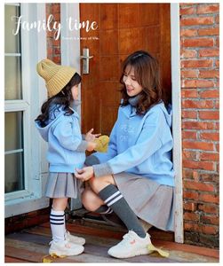 Family Matching Outfit Clothes 2019 Winter coat Mom and Daughter Full Sleeve Baby Blue