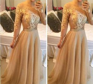 Modest Long Sleeves Arabic Formal Evening Dresses With Gold Lace Chiffon Plus Size Vestidos De Novia Prom Special Occasion Gowns Cheap 2017