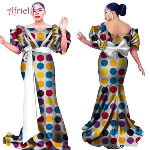 Afrikanska klänningar för kvinnor Lady Golvlängd Slim Klänningar från axeln Kortärmad Bazin Riche African Print Dresses WY2664