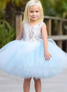 Fashion Sequin Flower Girls Dresses Sleeveless Cute Knee Length Fluffy Tulle Gown First Holy Communion Pageant Dresses