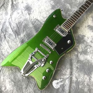 Chitarra elettrica Custom New Jazz Corpo verde metallizzato Hardware bianco Goccia di supporto personalizzabile