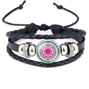 2019 Mandala indiana Flor Da Vida pulseiras Para mulheres Meditação Budismo Cabochon De Vidro charme corda de couro pulseiras bangle Mens Jóias