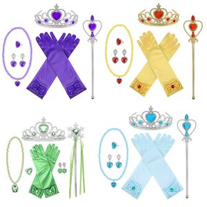 Mädchen Prinzessin Cosplay Zubehör 6pc Set Krone + Fee Stick + Halskette + Handschuhe + Ring + Eardrop Kinder Party Leistung Halloween Schmuck C4685