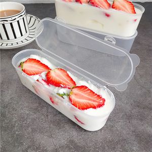 250ml longo retângulo sorvete de gelado cozimento caixa de sobremesa transparente placa de embalagem plástica de plástico mousse caixas de titular de bolo de queijo