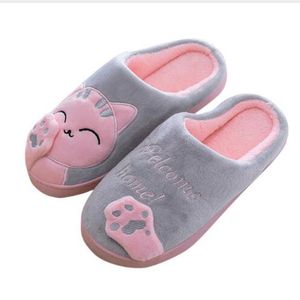 Frauen Winter Zu Hause Hausschuhe Cartoon Katze Nicht-slip Warme Drinnen Schlafzimmer Boden Schuhe Plüsch Hausschuhe Frauen Faux Pelz Slides flip-Flops