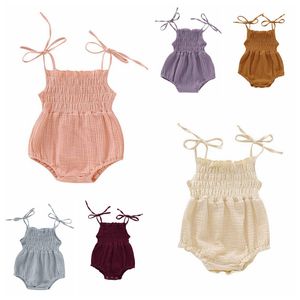 Baby linen cotton romper Summer Sleeveless Newborn Jumpsuit Infant Girl Solid color Rompers kid s bodysuit climbed Clothes CLS299 ZWL735