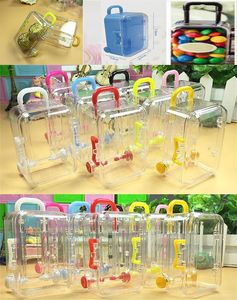 Present Wrap Mini Rolling Travel Suitcase Candy Box Baby Shower Wedding Favors Acrylic Clear Party Table Decoration Supplies Gifts DA286