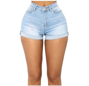 Kvinnor korta jeans manschetter blekt smal middra midja denim korta byxor korta jeans sexig nattklubb slitage f