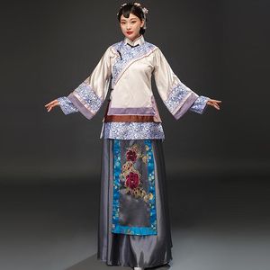 vintage 1.O do grupo de teatro Dinastia Qing mostrar que ele antigo desempenho TV fu jovens luxo rica senhora tradicional digna filme traje