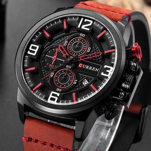 Curren Fashion Casual New Men's Wristwatch Chronograph Sports Men Watches ￤kta l￤derband Male Clock Calendar Clockes